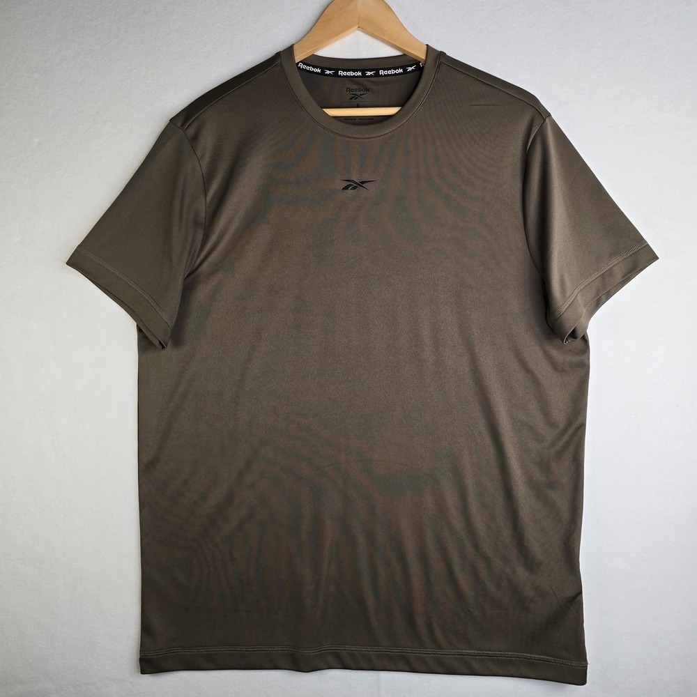 Reebok Mens Large Activewear T-Shirt Olive Brown Crew Neck Short Sleeve Gym Top
